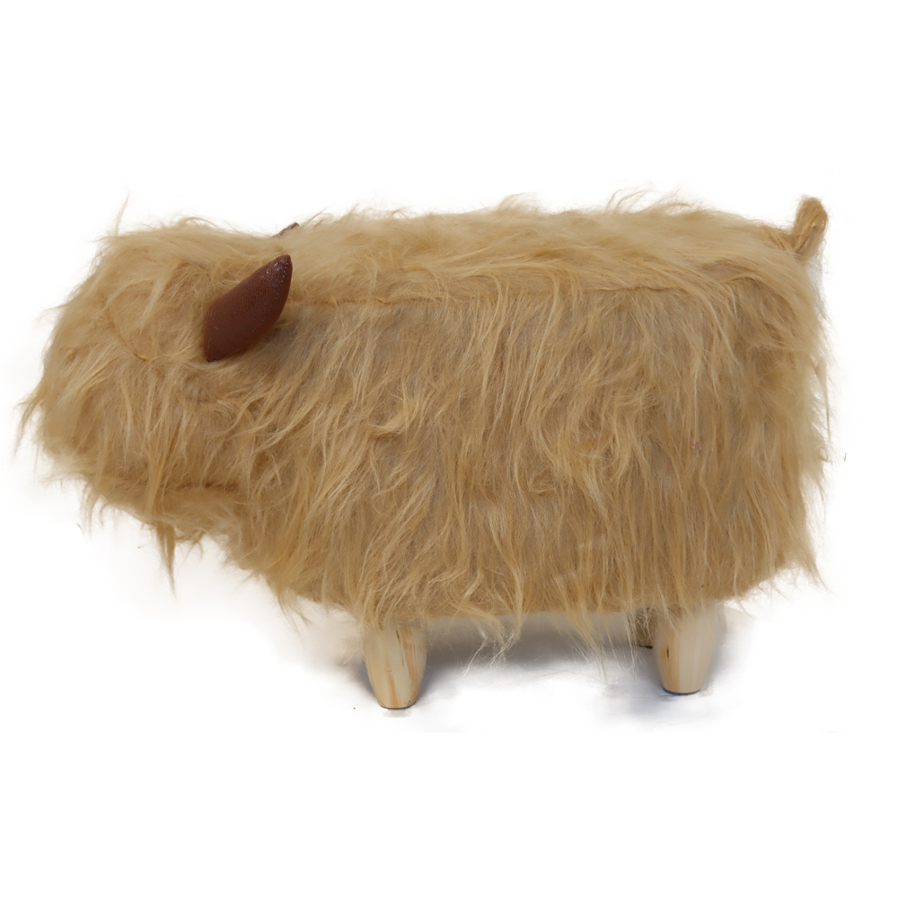 Gardeco Hazel The Highland Cow Light Brown Synthetic Fur Footstool Image 4