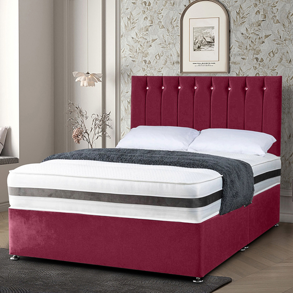 Eleganza Home Cocoon Single Maroon Plush Velvet Divan Bed with Headboard Image 1
