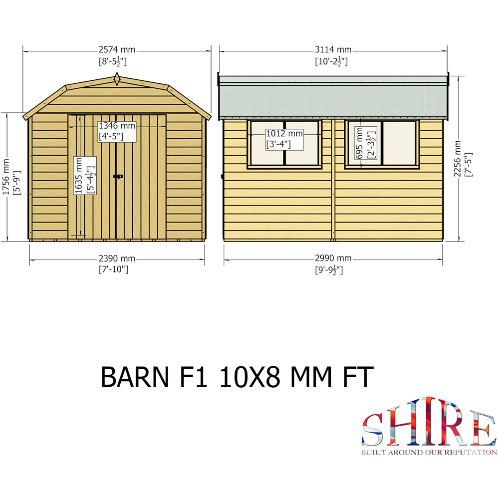 Shire Barn 10 x 8ft Double Door Shiplap Apex Garden Shed Image 9
