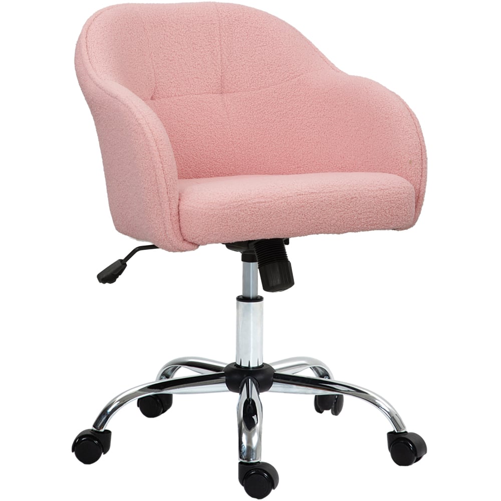HOMCOM Fluffy Pink Height Adjustable Vanity Chair with Wheels Image 2