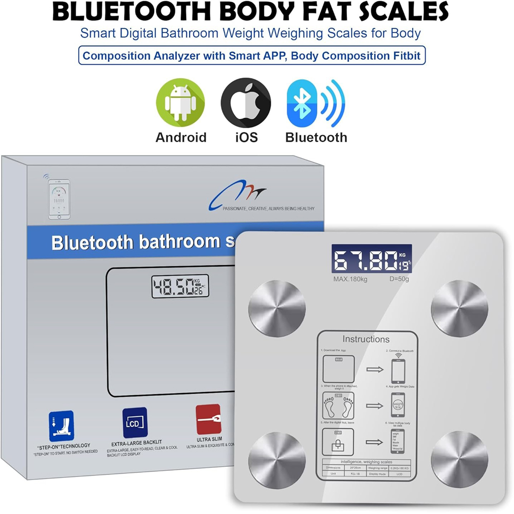 ATEK White Bluetooth Smart Body Fat Digital Bathroom Scale Image 8