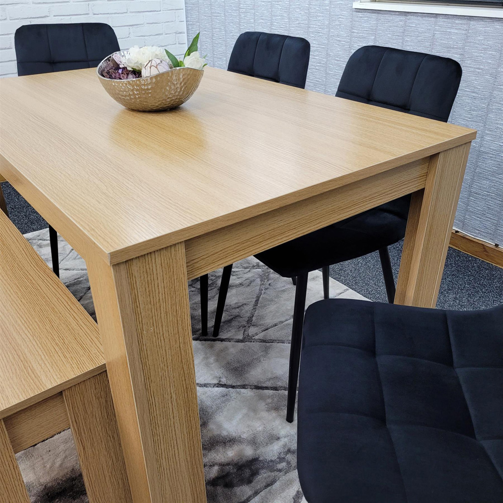 Portland 6 Seater Square Velvet Dining Table Set Oak Effect and Black Image 2