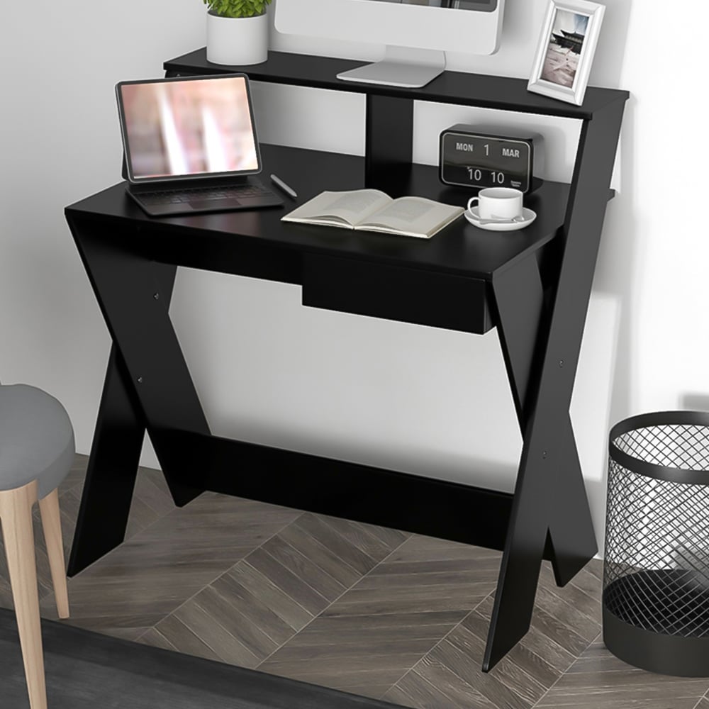 Costway Single Drawer Computer Desk Black Image 1