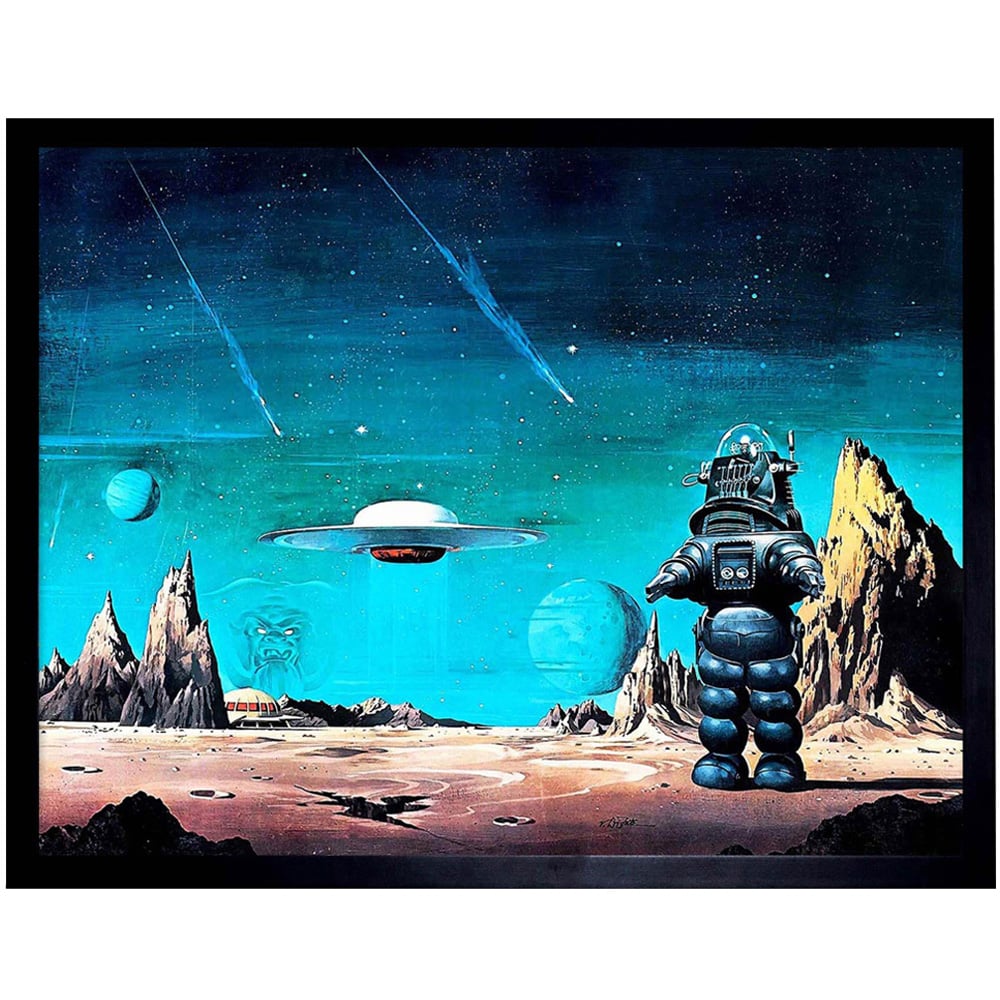 Wee Blue Coo Robby Robot Film Forbidden Planet Space Stars Sci Fi Framed Wall Art Print 30 x 41cm Image 1
