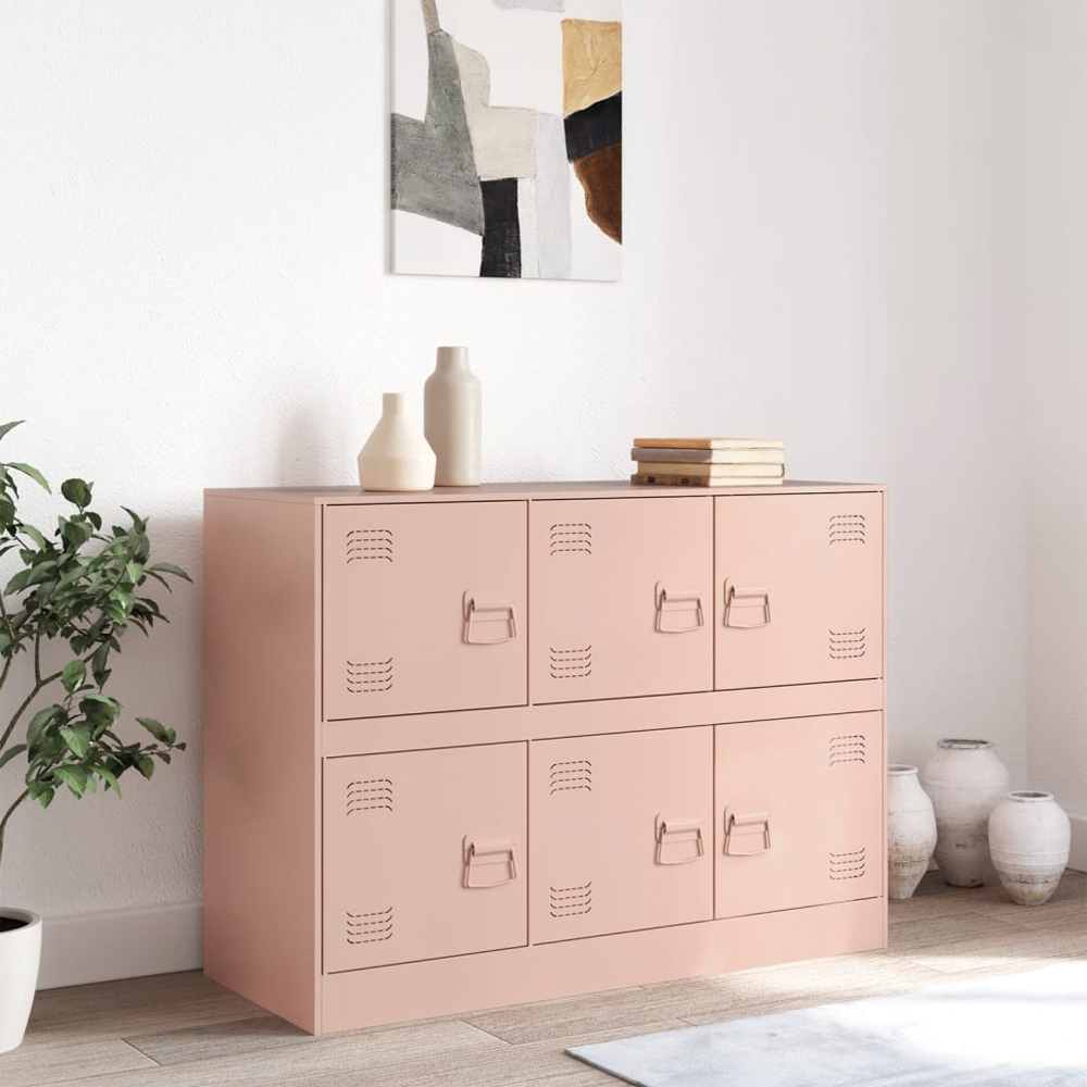 vidaXL 6 Door Pink Steel Sideboard Image 9