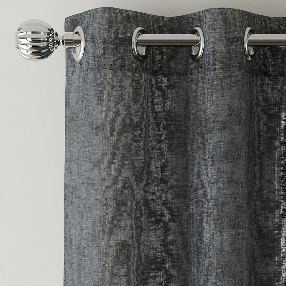 Tyrone Textiles Crete Charcoal Linen Look Eyelet Voile Panel Curtains 140 x 183cm Image 2