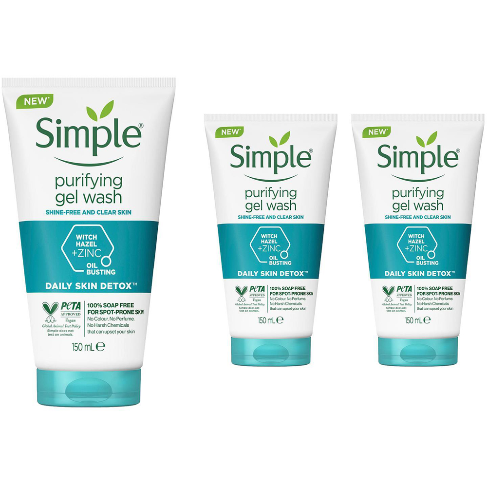 Simple Daily Skin Detox Purifying Face Wash 150ml 3 Pack Image 1