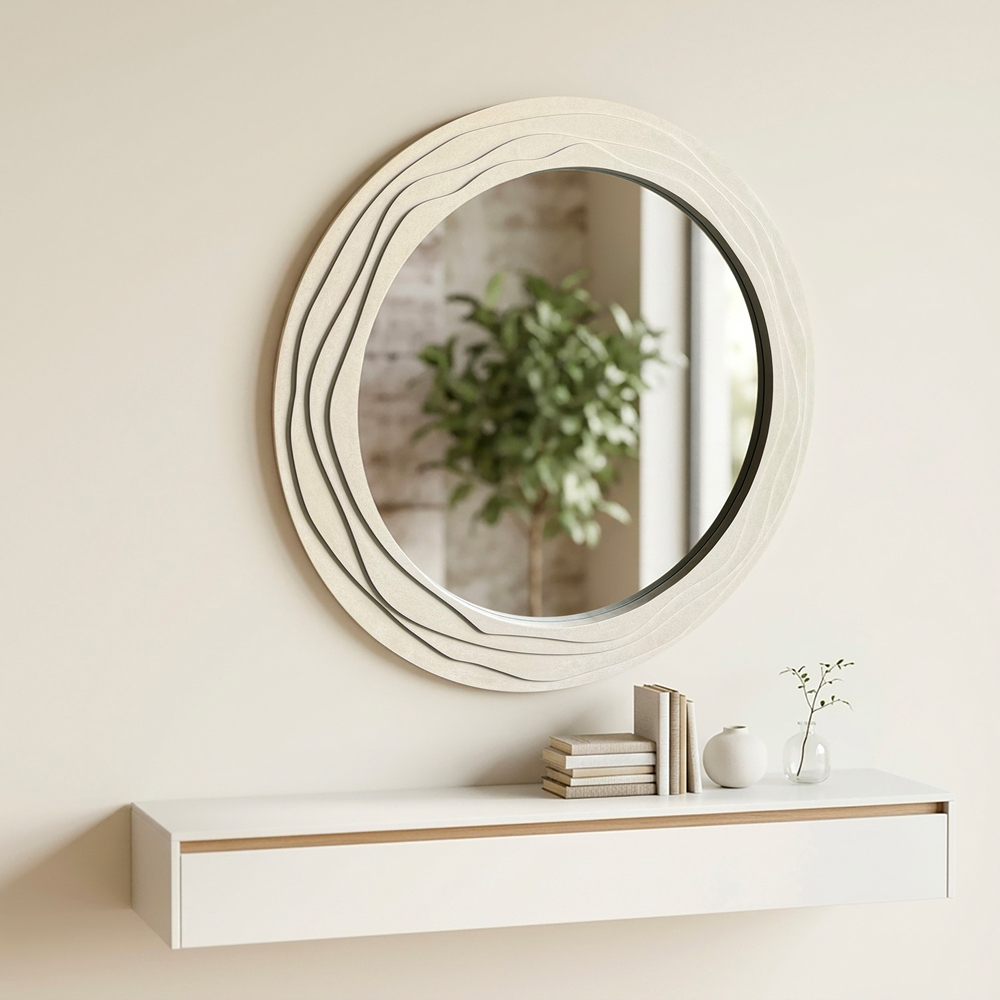 Ridged Circular Mirror Ivory Image 2