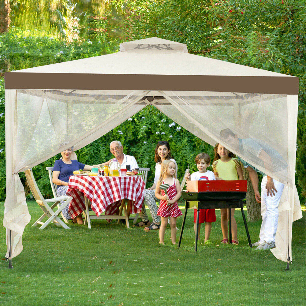 Costway 3 x 3m Beige Double Tiered Canopy Gazebo Tent Image 4