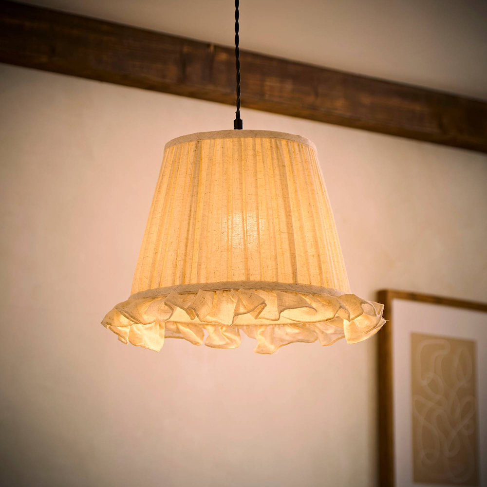 ValueLights Faye Linen Tapered Ruffle Detail Trim Easy Fit Pendant Shade 40cm Image 2