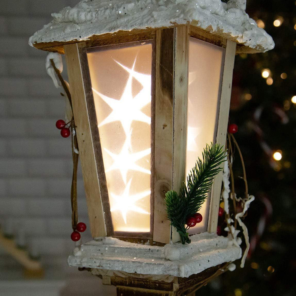 Shatchi Warm White LED Brown Wooden Lamppost with Rotating Stars Image 2