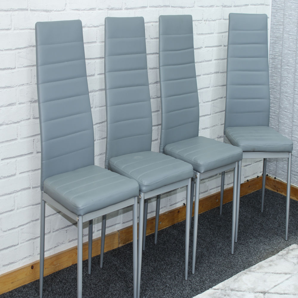 Denver Set of 4 Grey Faux Leather Dining Chairs Image 4