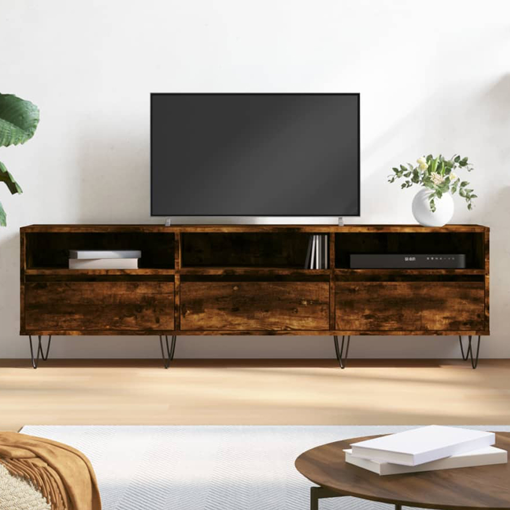 vidaXL 3 Door 3 Shelf Smoked Oak TV Cabinet Image 1