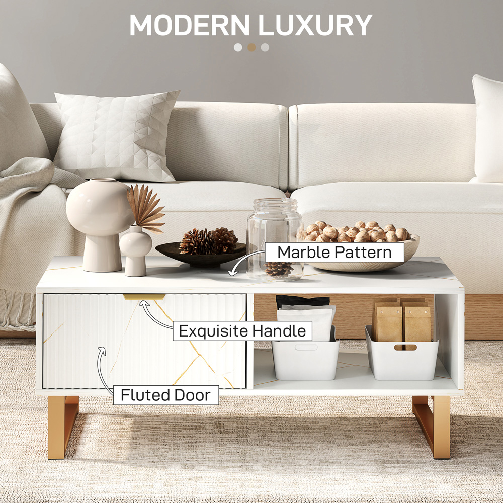 HOMCOM Single Drawer Single Shelf White Coffee Table Image 8