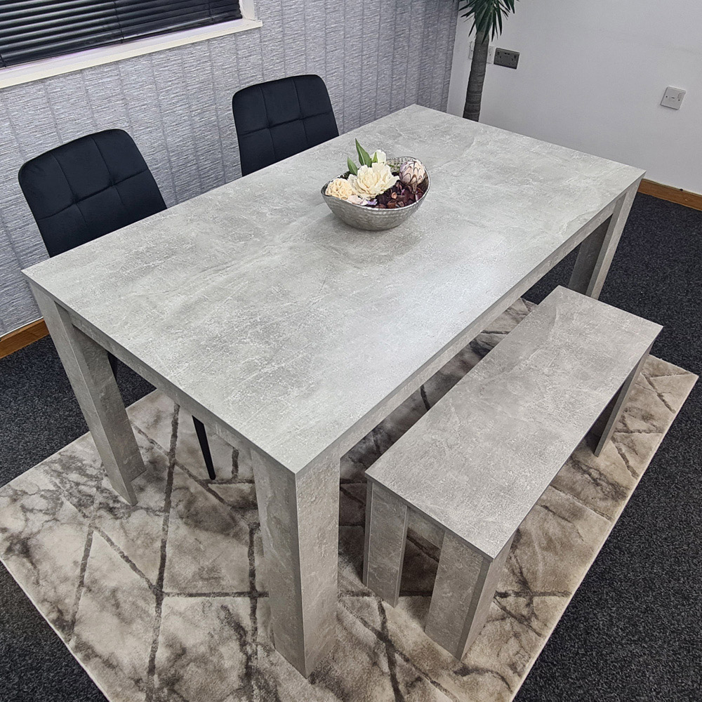 Portland Velvet 4 Seater Dining Set with Bench Stone Grey and Black Image 6