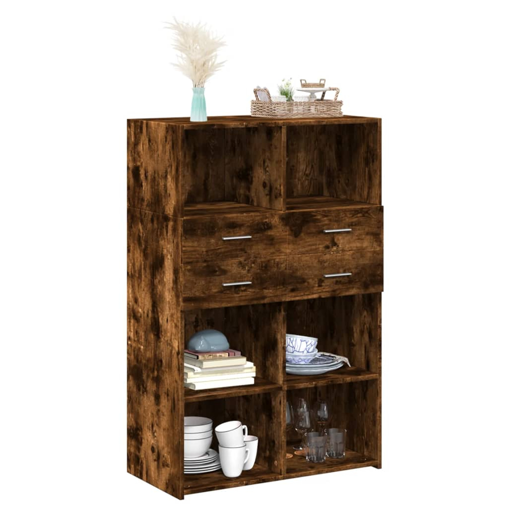 vidaXL 4 Drawer 6 Shelf Smoked Oak Highboard Image 3