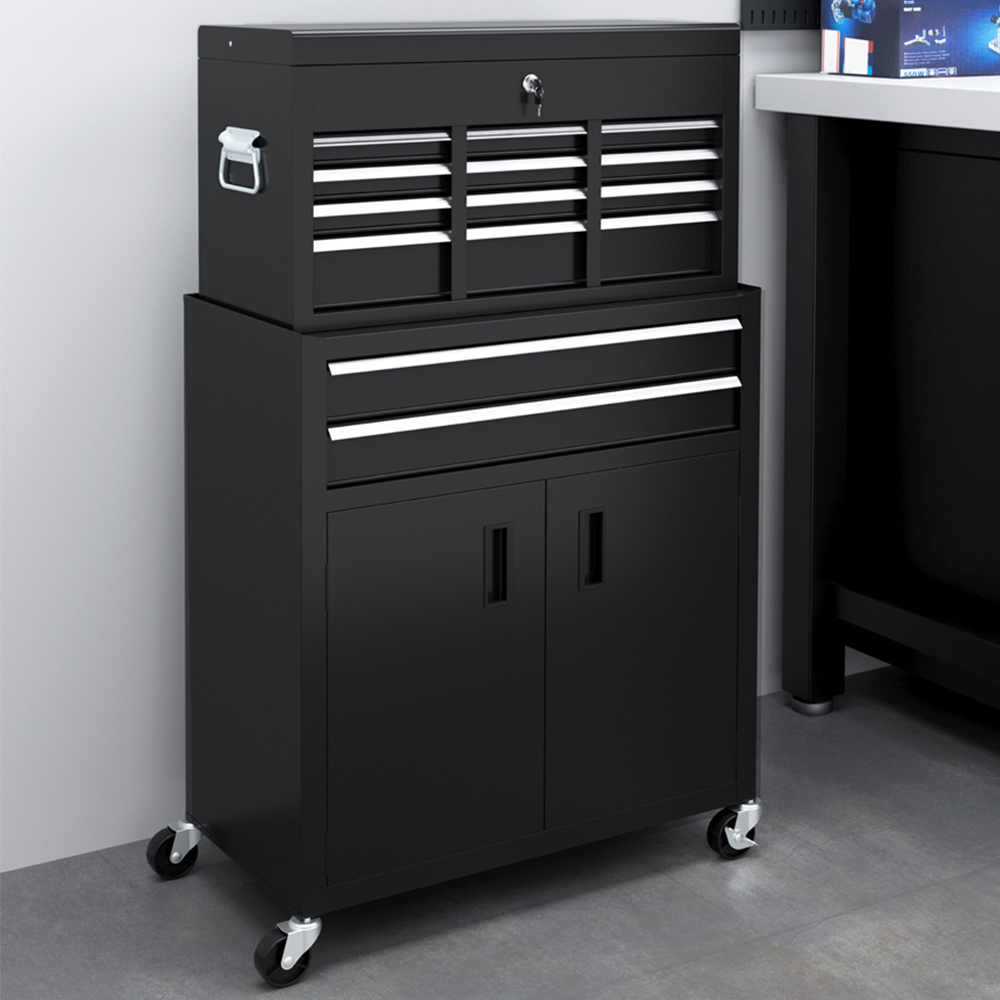 Portland 2 Door 6 Drawer Black Chest and Tool Storage Cabinet Set Image 2