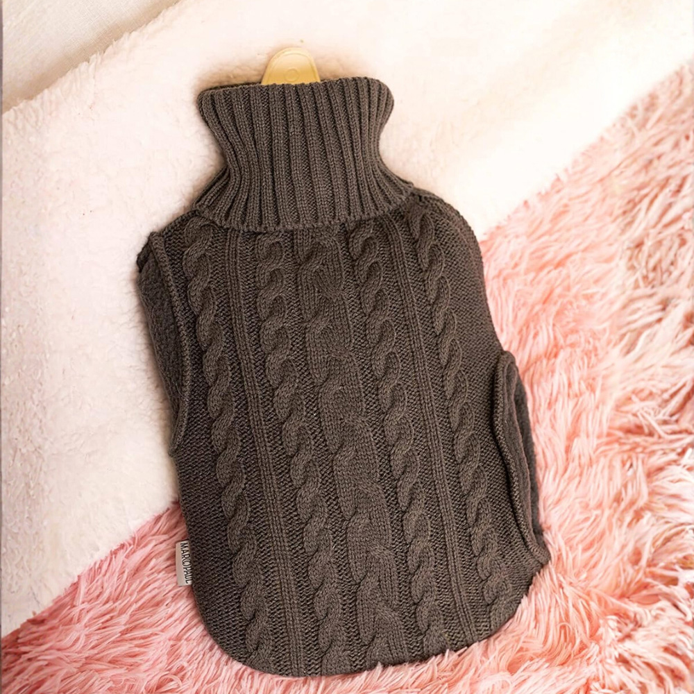 Marco Paul Grey Knitted Cover Bed Warmer Hot Water Bottle 2L Image 2