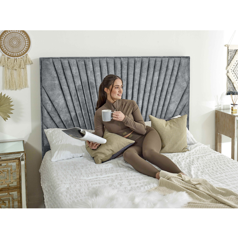 Eleganza Dawn Small Double Silver Marble Fabric Bed Frame with Headboard Image 3