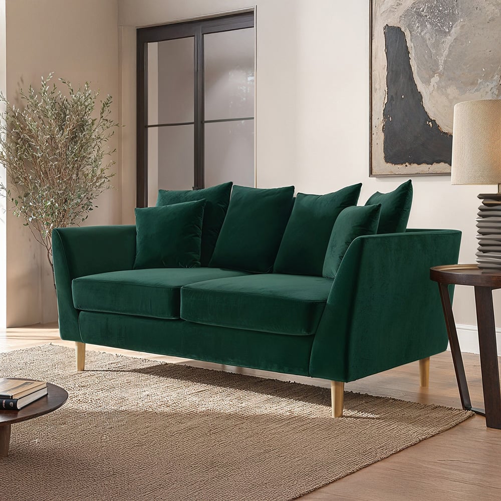 Solace+Co Avery 2 Seater Bottle Green Scatter Back Sofa Image 4