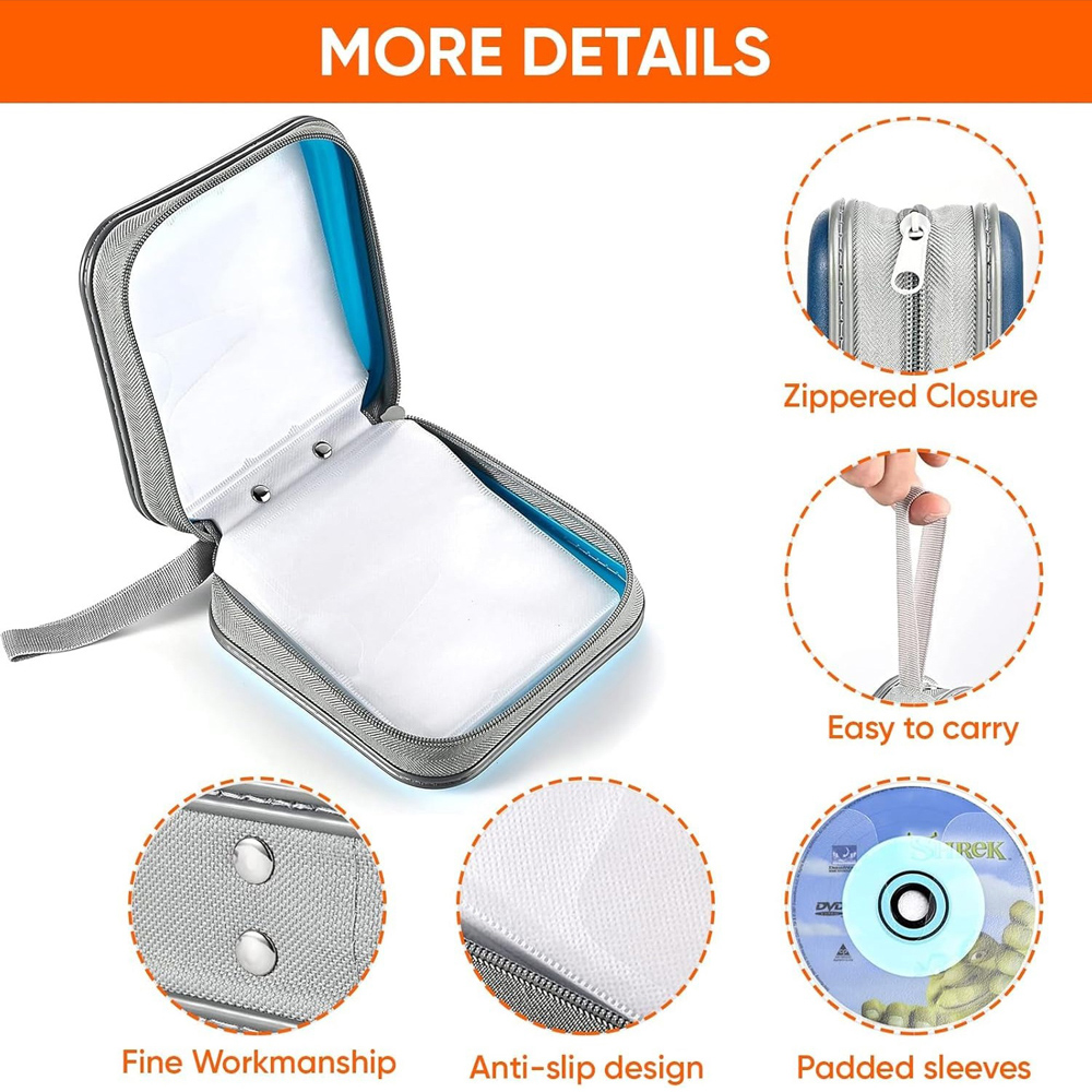 ATEK 40 Disc Blue Portable Zipped CD and DVD Storage Case Image 3