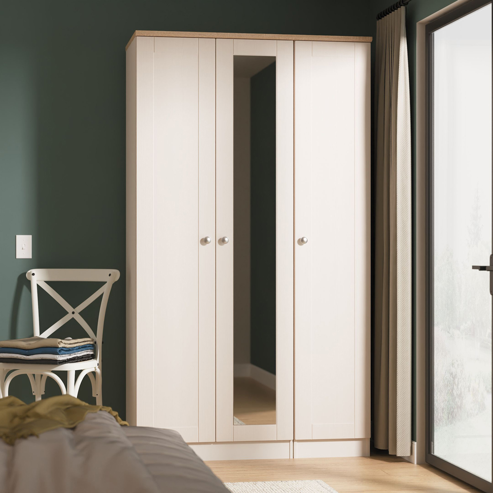 Crowndale Sussex 3 Door Kashmir Ash and Bardolino Oak Tall Mirror Wardrobe Ready Assembled Image 9