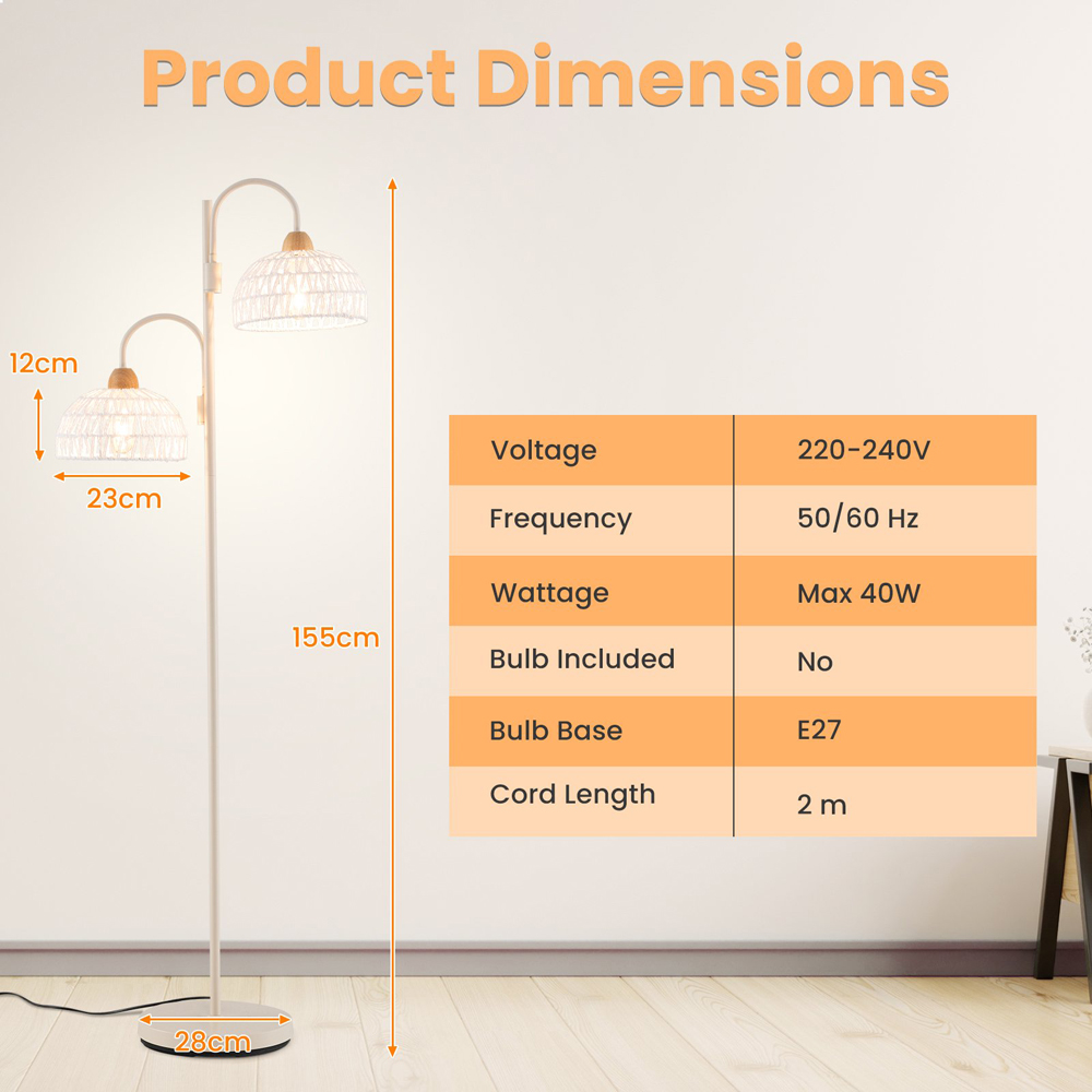Costway 2 Light White Woven Shade Floor Lamp with Foot Switch Image 9