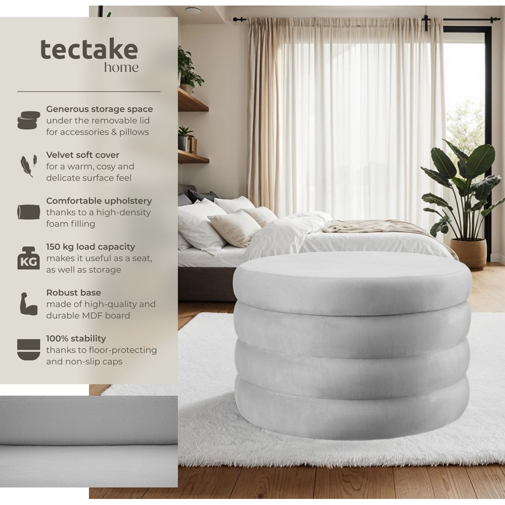 tectake Altu XL Grey Velvet Look Footstool Image 6