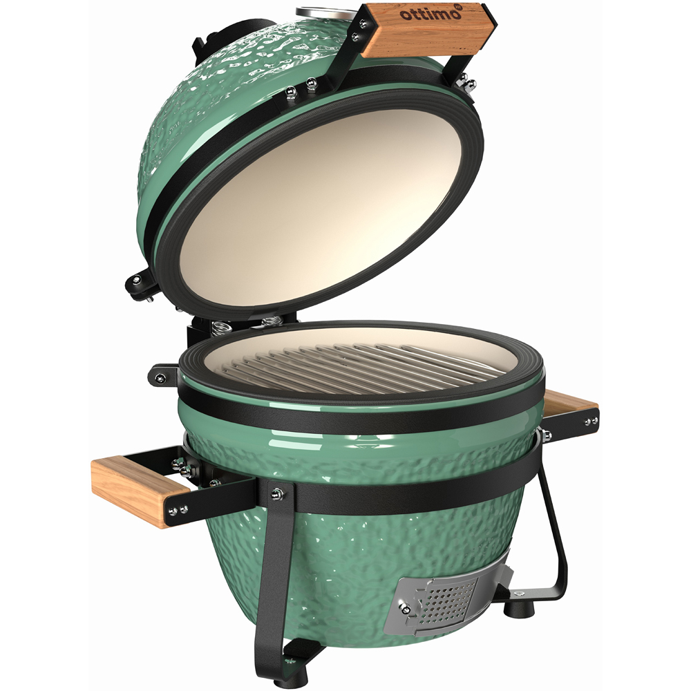 Ottimo Searsmith Green Ceramic Kamado BBQ with Bamboo Handle 13 inch Image 4