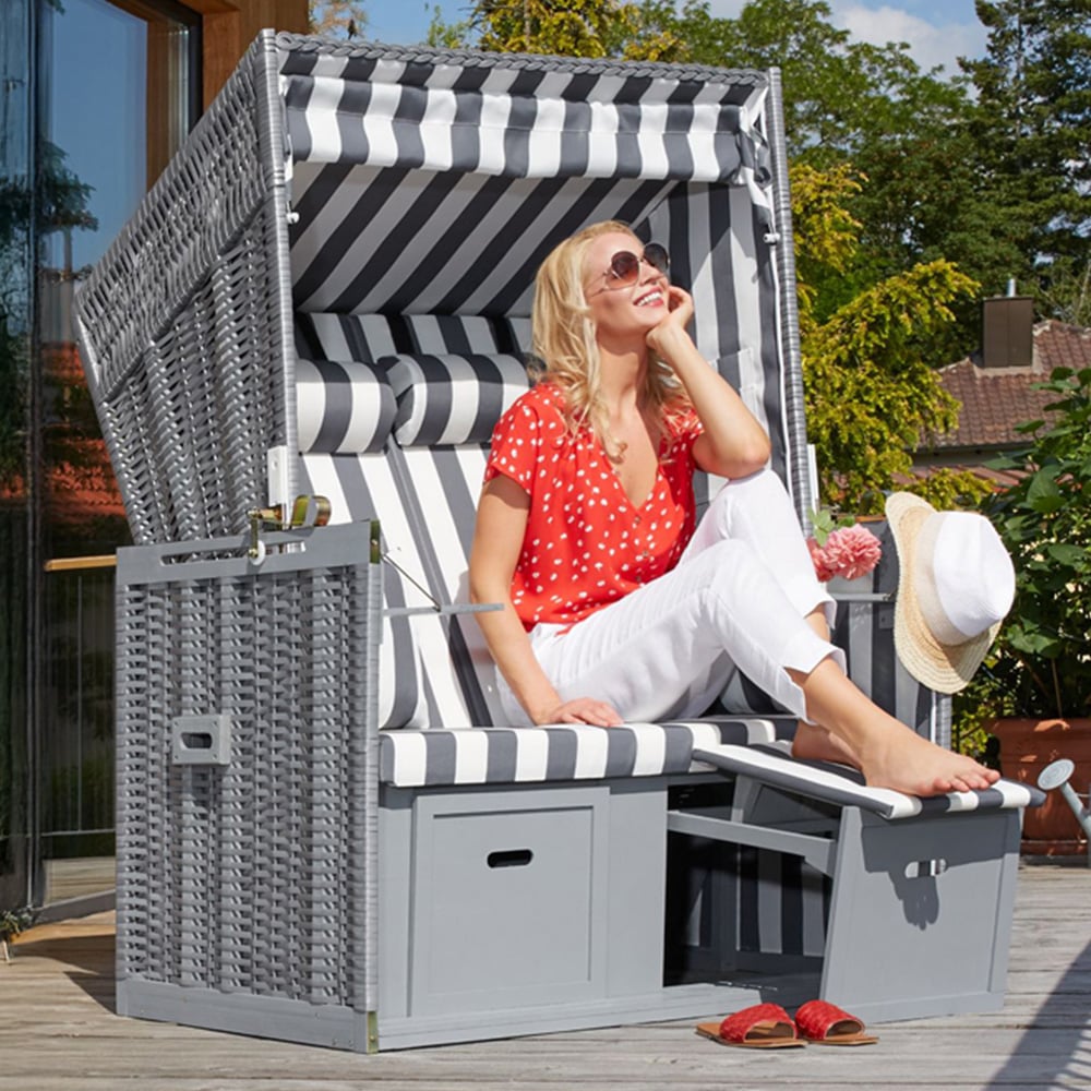 tectake Grey and White Beach Chair with Cushion Image 1