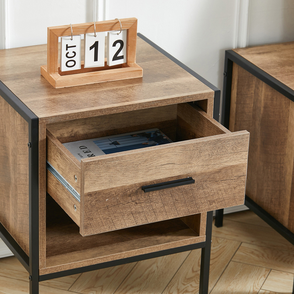 Living and Home Single Drawer Single Shelf Wooden Side Table Image 6