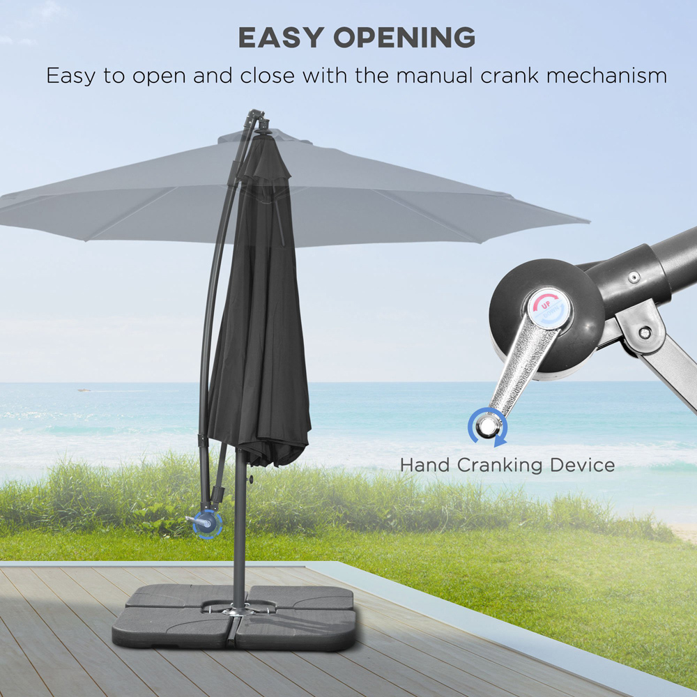 Outsunny Black Crank and Tilt Cantilever Banana Parasol with Cross Base and Cover 3m Image 4