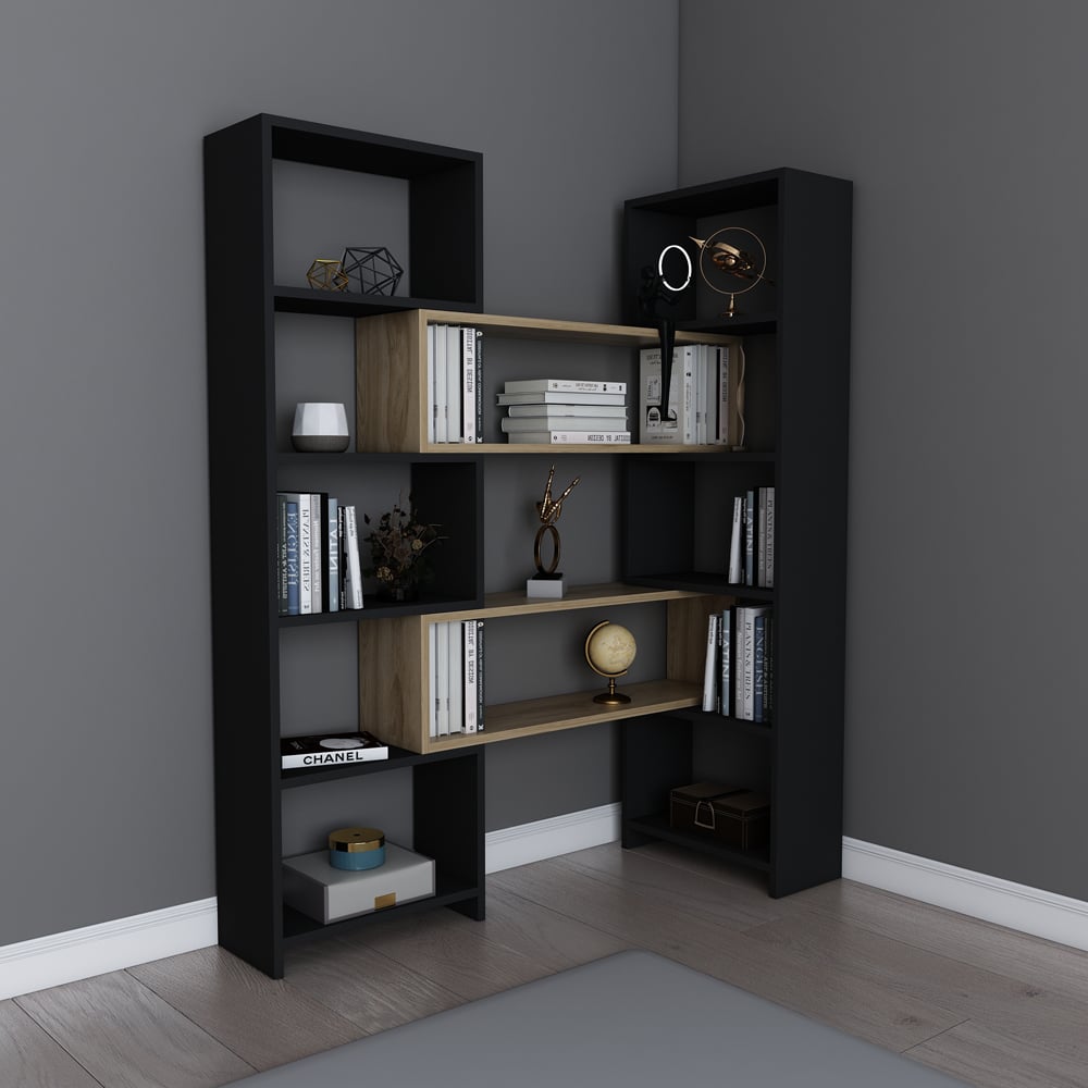 Decorotika Poyraz 8 Shelf Black Oud Oak Bookcase Image 4