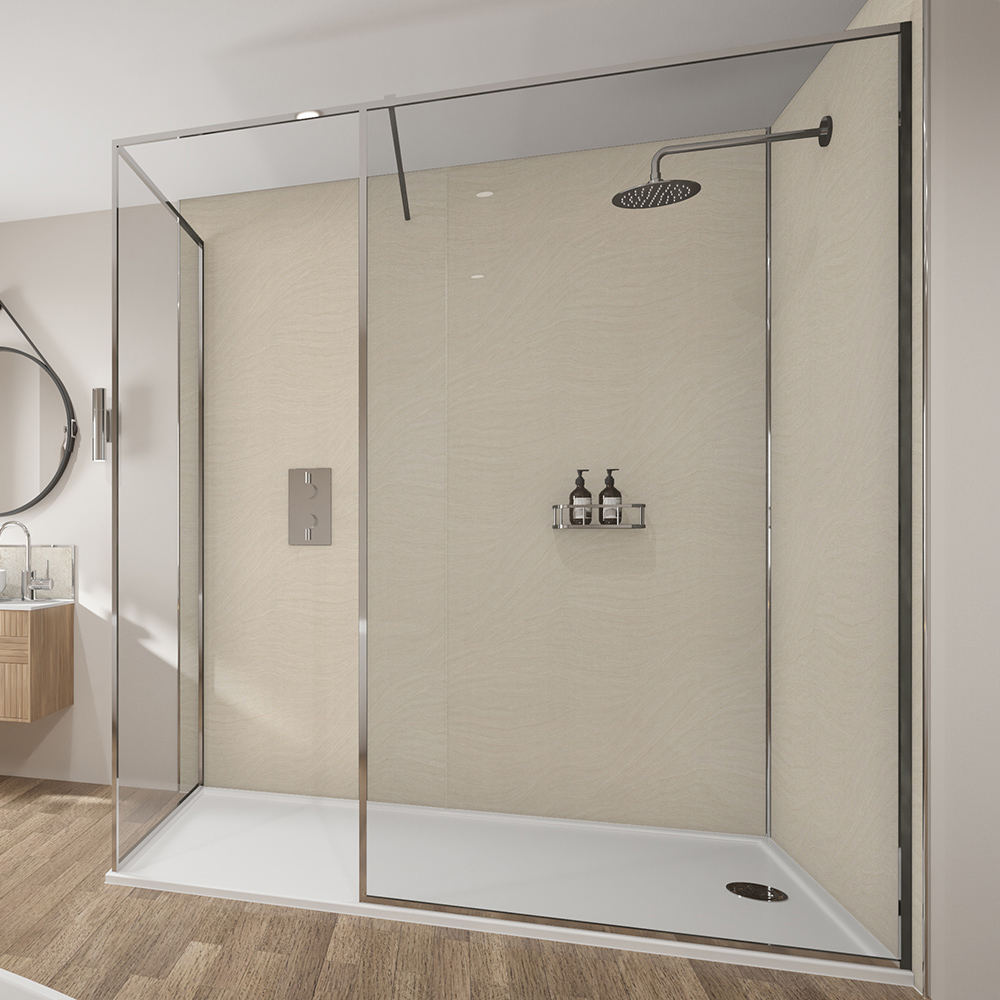 Wetwall Mermaid 2420 x 1185mm Moonlit Sand Tongue and Groove Plywood Shower Wall Panel Image 1