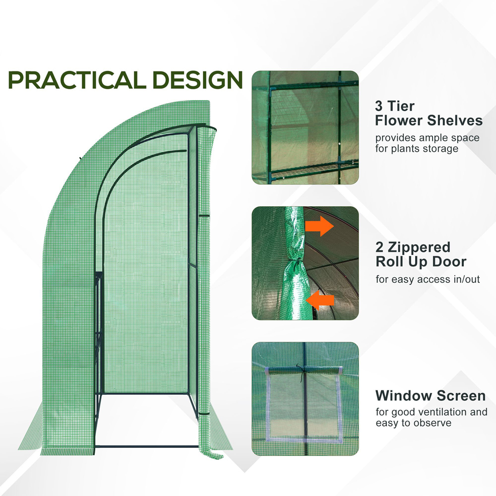 Outsunny Green 3.2 x 6.5ft 3-Tier Walk In Greenhouse Image 7