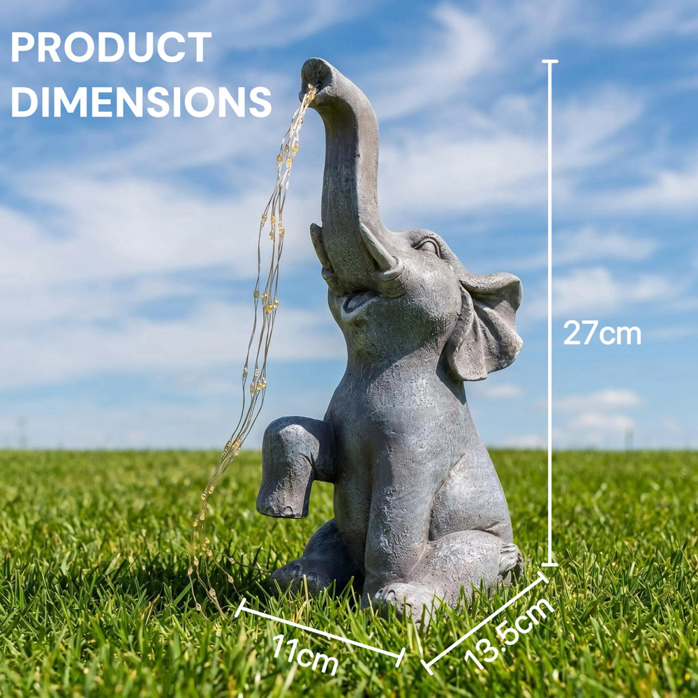 Alivio Grey Elephant LED Solar Garden Statue Image 8