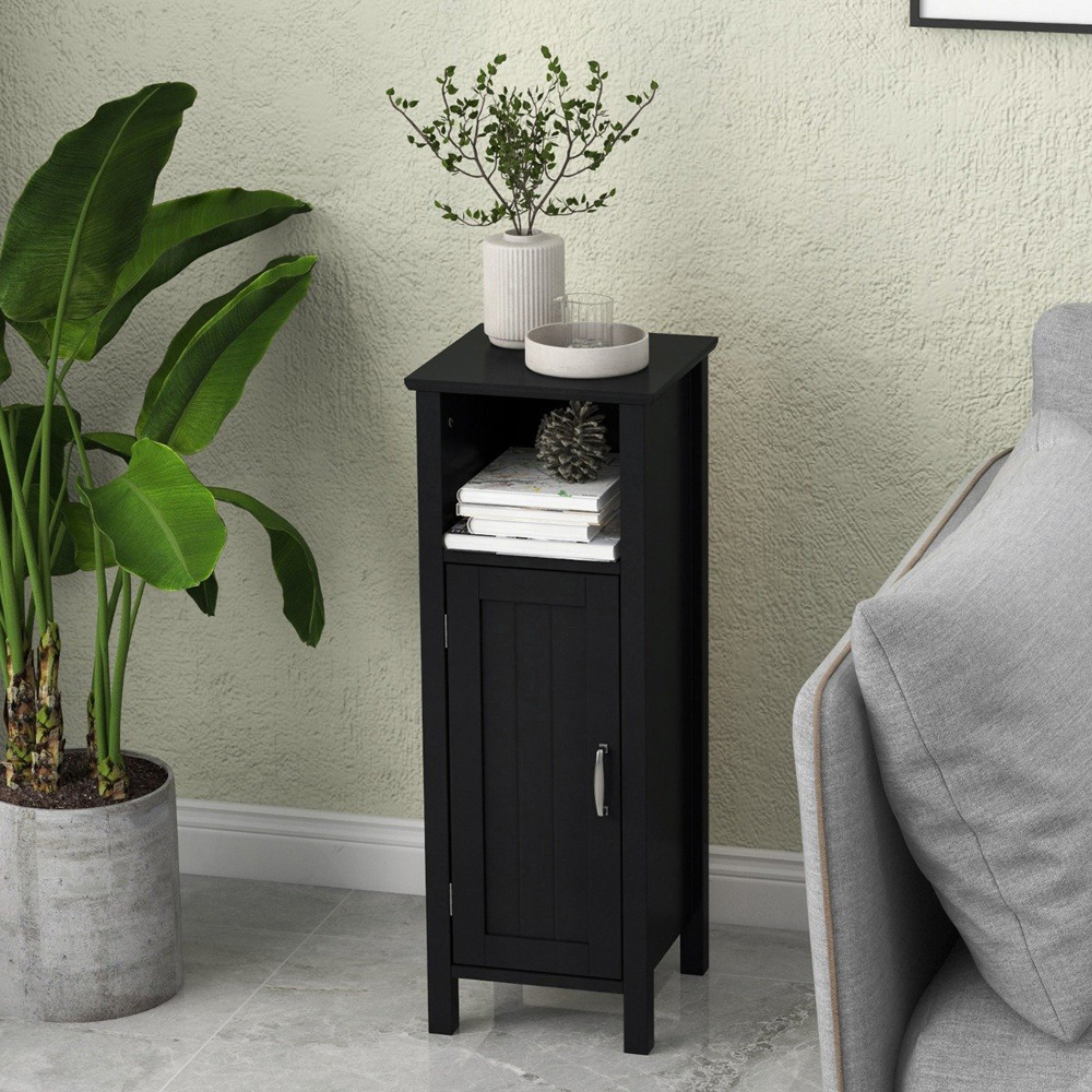 Costway Single Door Single Shelf Black Narrow Freestanding Cabinet Image 5