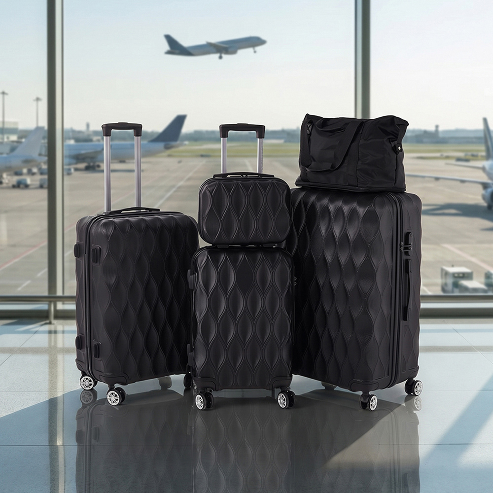H&O Direct 5 Piece Black Hard Shell Luggage Set with Duffel Bag Image 2