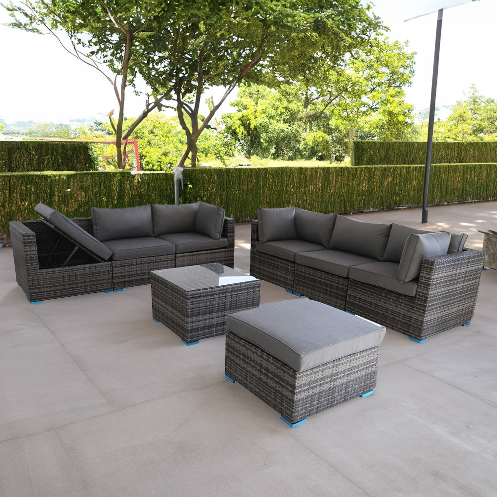 Furniture One 7 Seater Grey Rattan Modular Outdoor Recliner Sofa Image 1