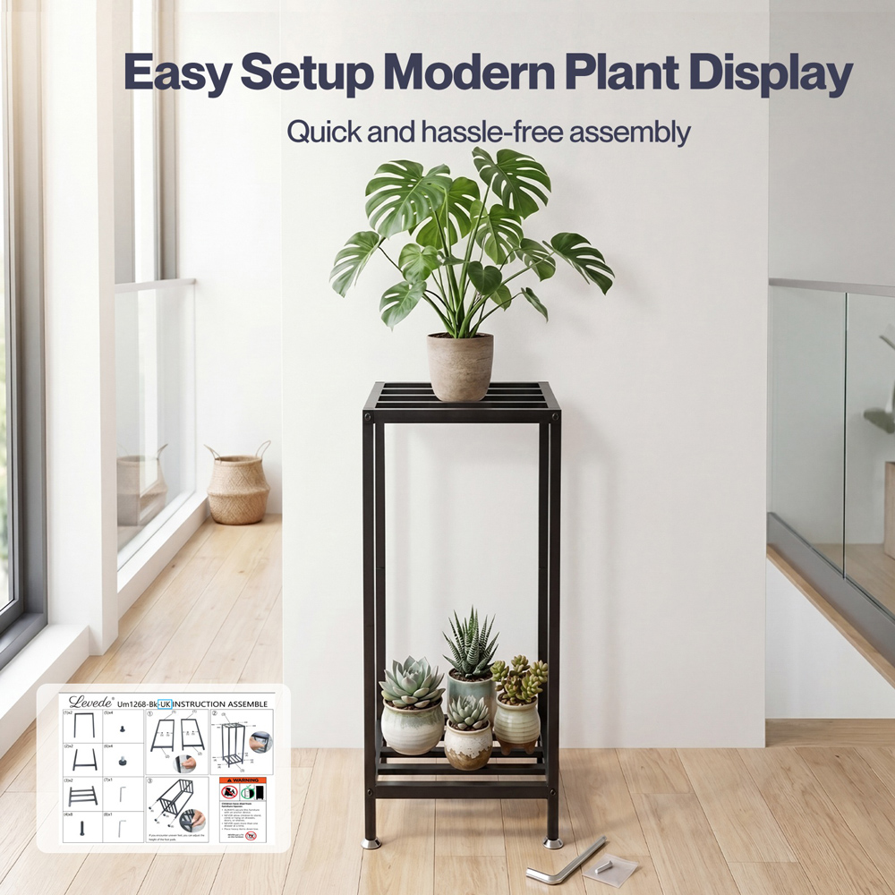 Levede 2-Tier Black Metal Plant Stand Image 7