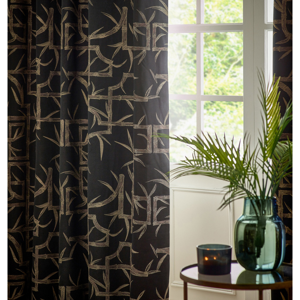 Paoletti Bamboo Black Fully Lined Jacquard Eyelet Curtains 229 x 229cm Image 4