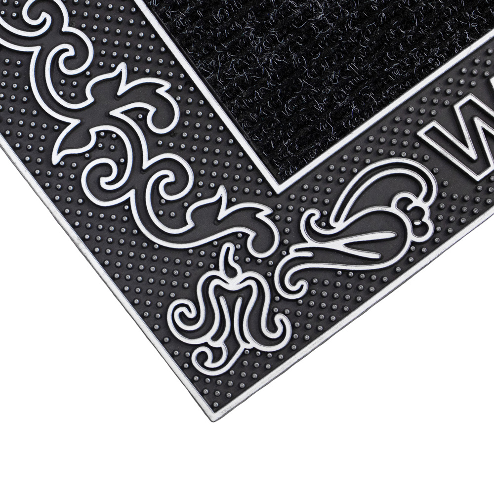 JVL Rico Silver Black Scroll Metallic PVC Door Mat 45 x 75cm Image 4