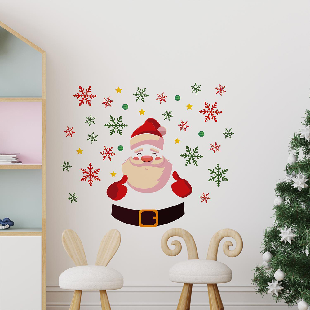 Walplus Cute Santa with Colourful Snowflakes Self Adhesive Christmas Wall Sticker 40 Piece Image 1