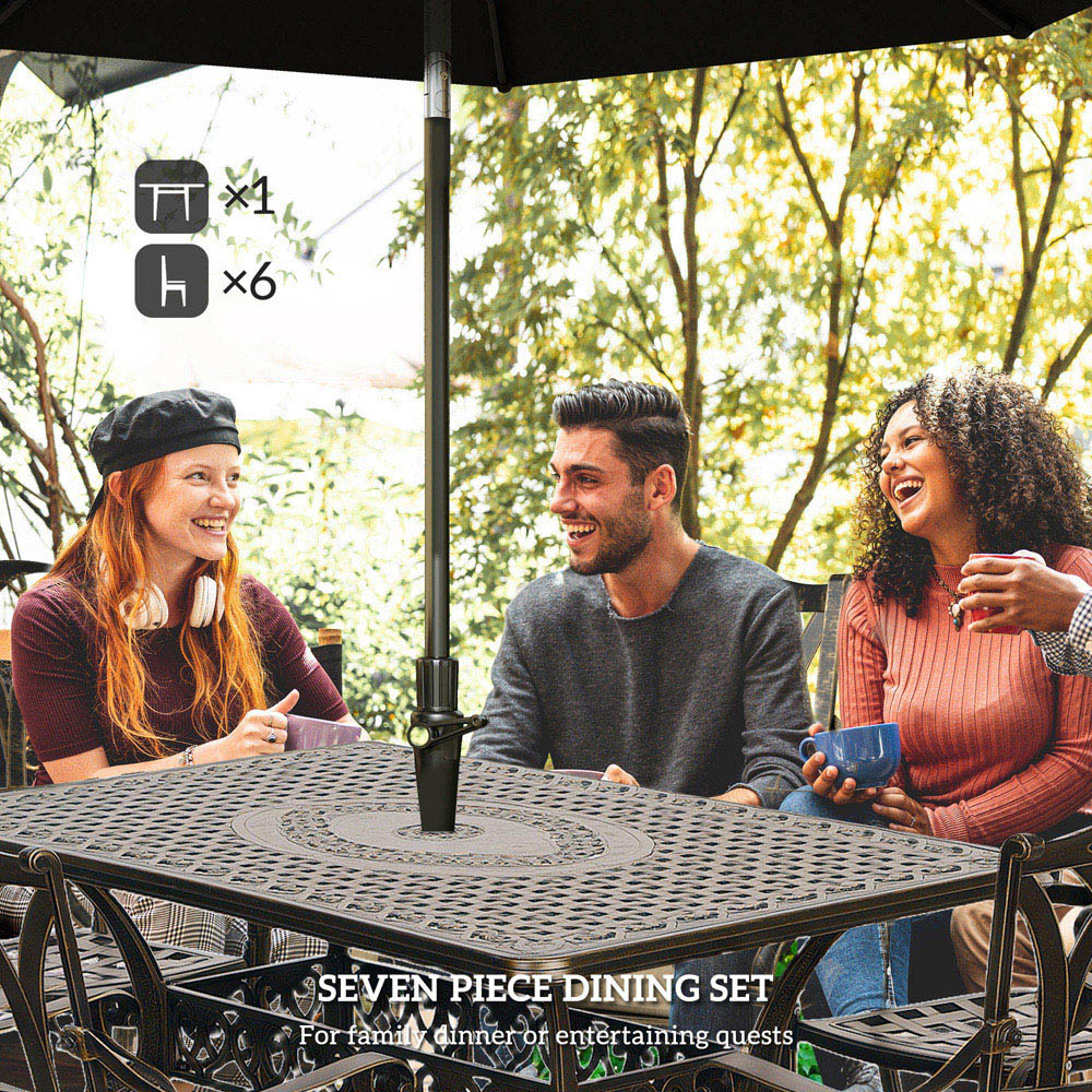 Outsunny 6 Seater Garden Dining Set with Parasol Hole Bronze Image 4