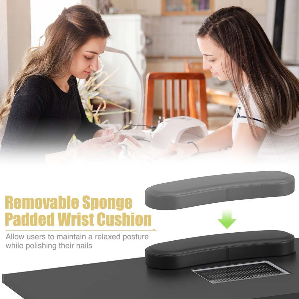 Costway Black Manicure Nail Table with Electric Dust Collector Image 6