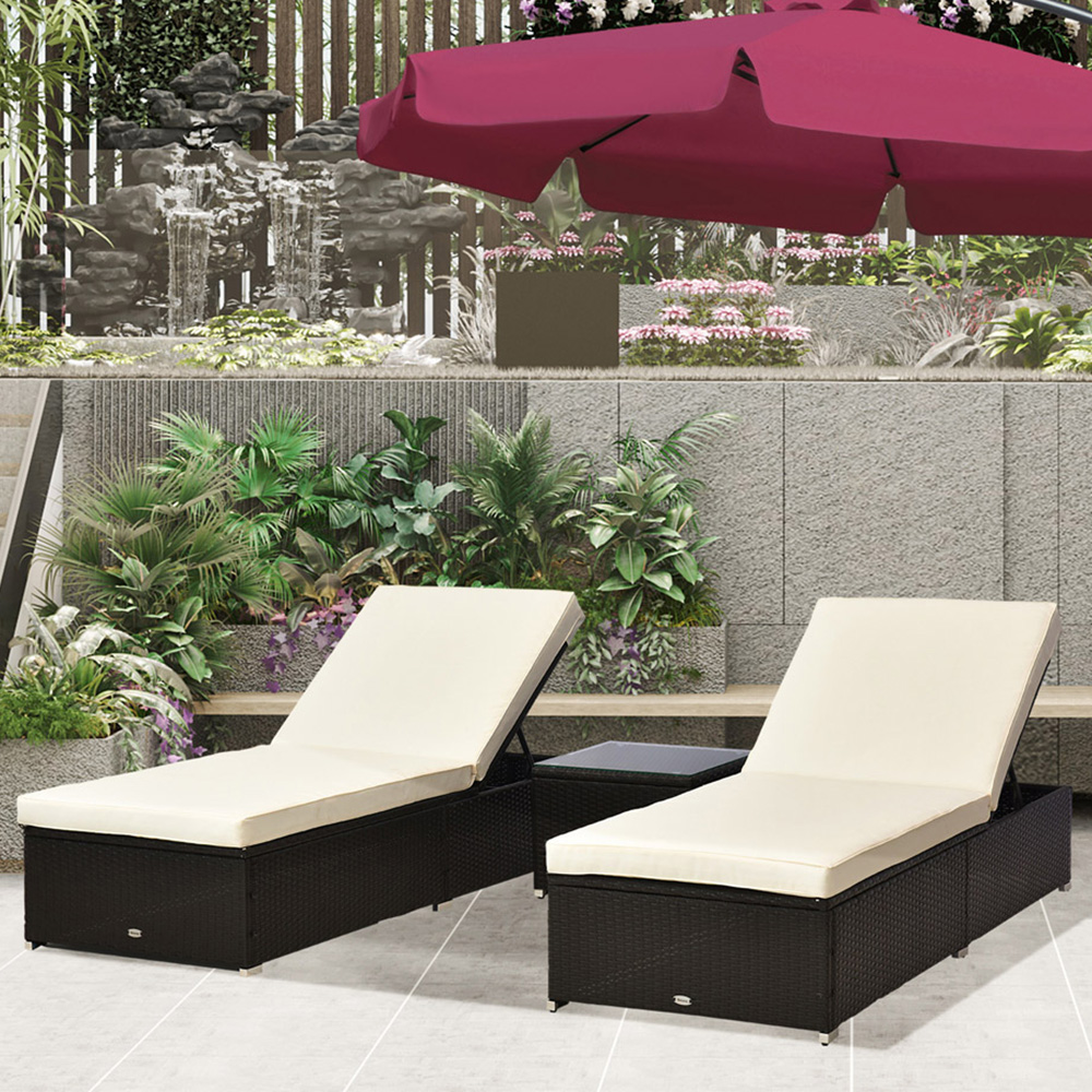 Outsunny 2 Seater Dark Coffee Rattan Recliner Sun Lounger Set Image 3