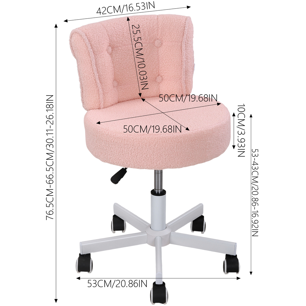 Living and Home Pink Teddy Fleece Button Tufted Vanity Chair with Castors Image 9