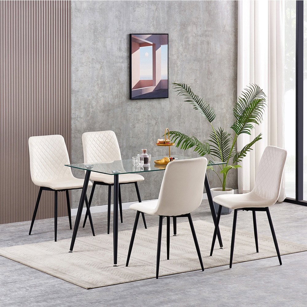 Lexi Set of 4 Beige Velvet Fabric Dining Chairs Image 6