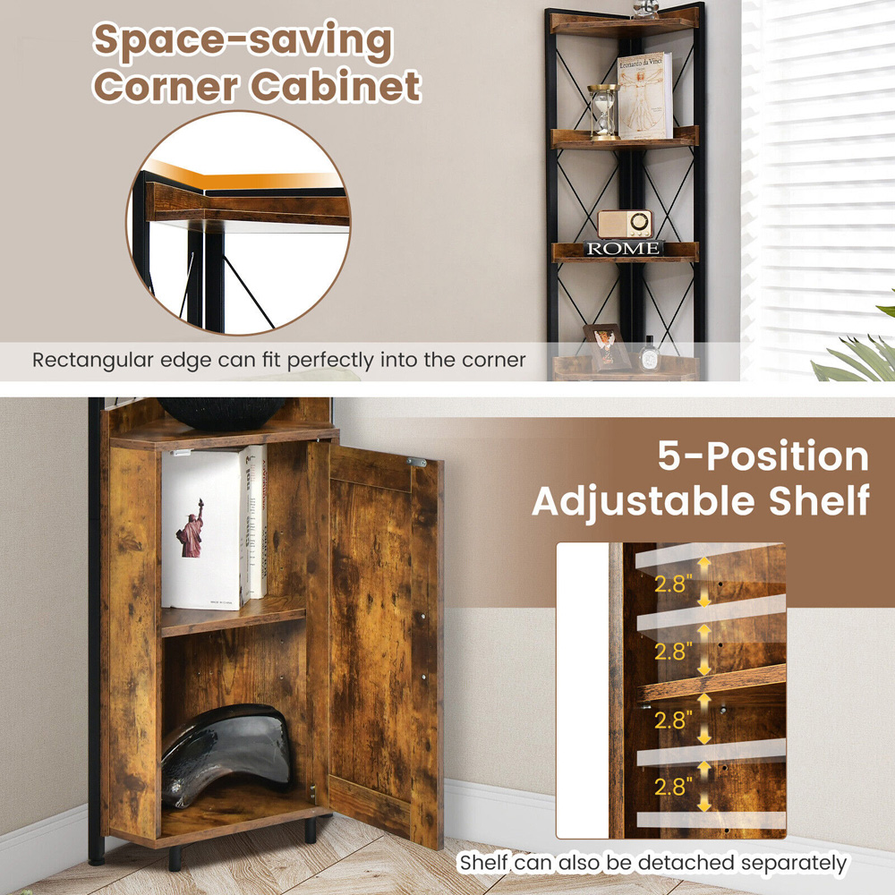 Costway 6 Tier Rustic Brown Bookcase Image 8