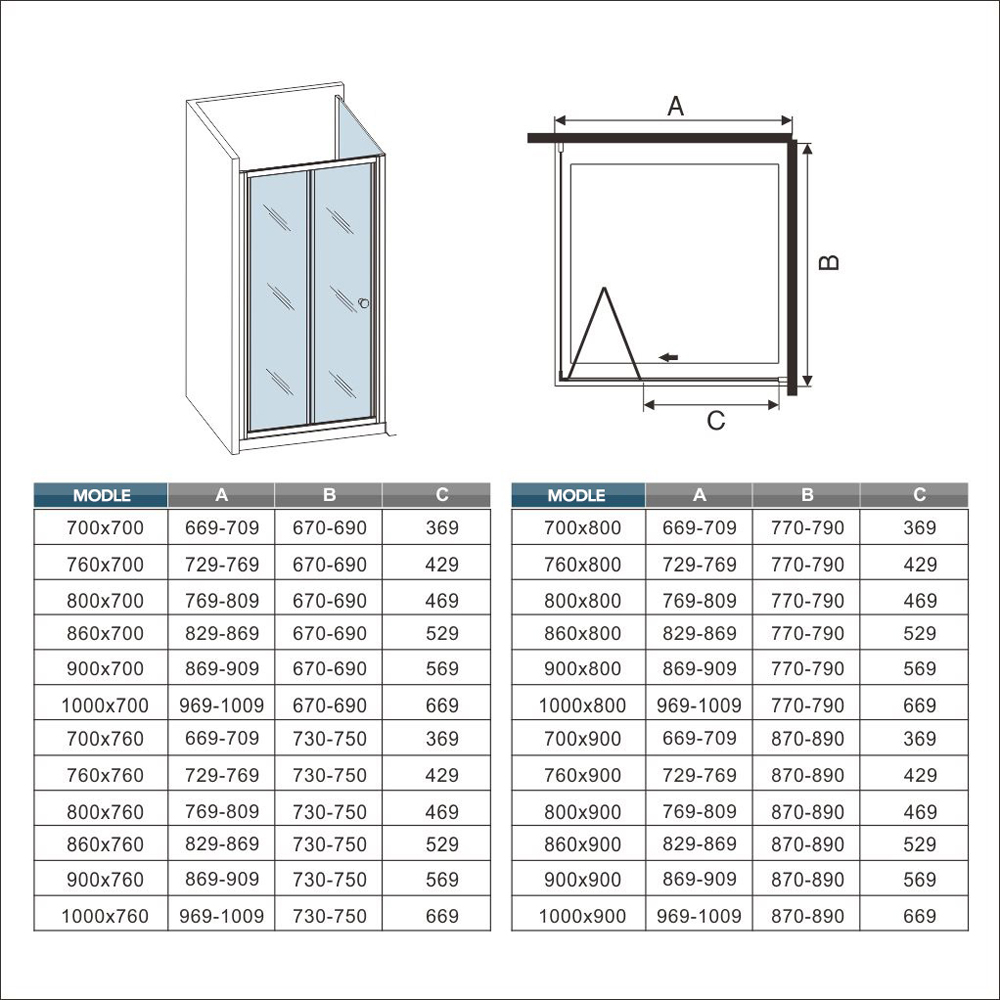 Stech Homes Bi-fold Shower Door with Side Panel and Shower Tray 800 x 1850mm Image 2